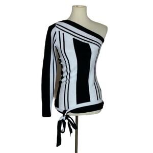 Bar III One Shoulder Knit Top Black and White Striped Women's Size Small